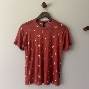 HURLEY SHEER MESH TEE BURNT ORANGE WITH CREAM GEO PATTERN SIZE XS GUC